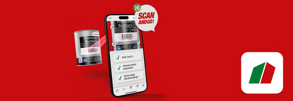 Smartphone scannt einen Farbeimer.